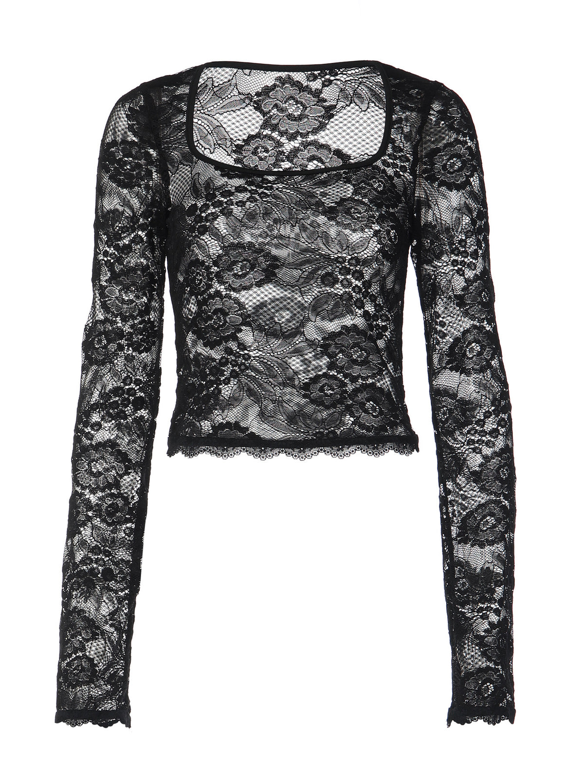 Top de renda transparente com decote quadrado Tereza