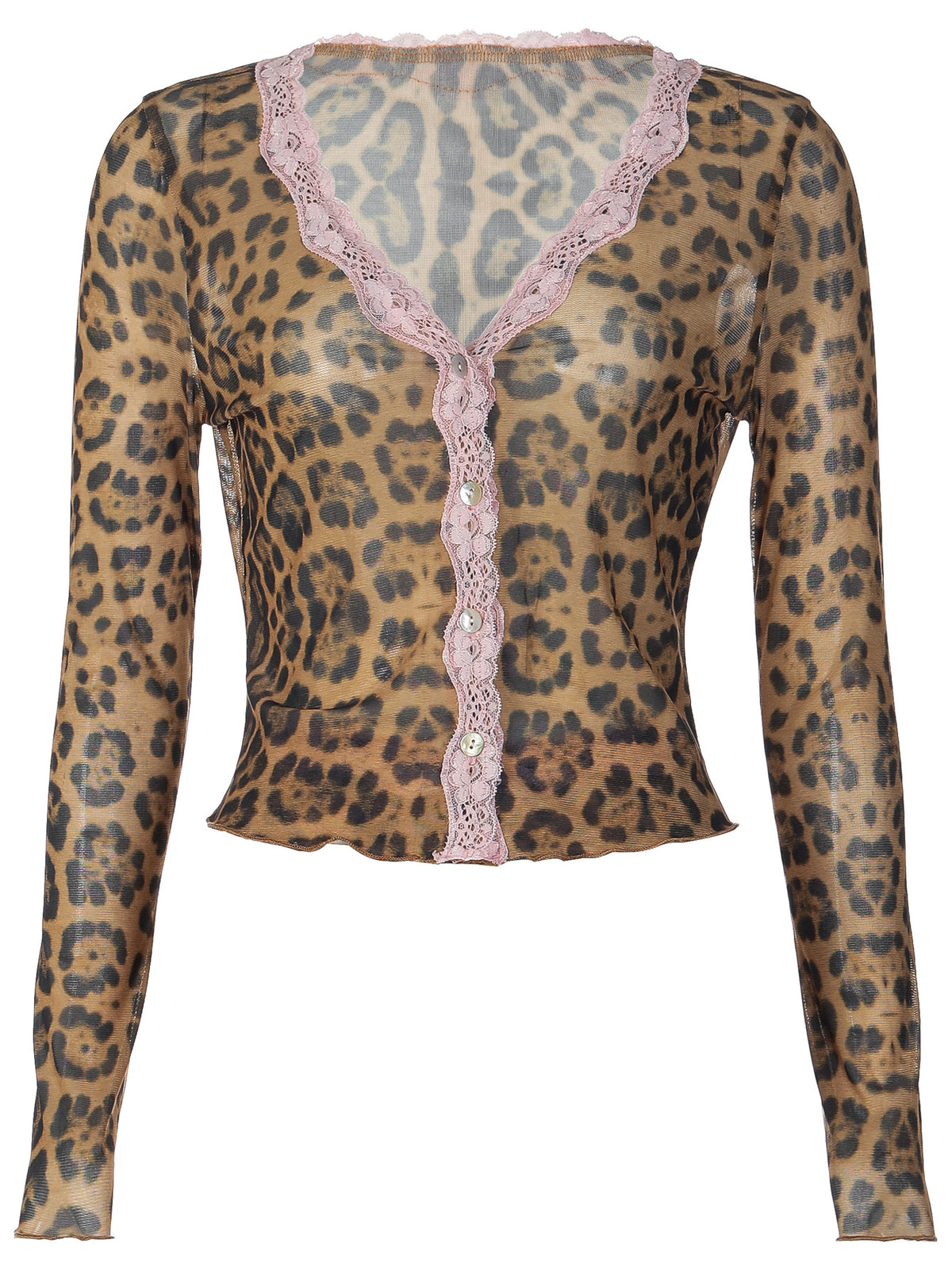 Top cardigan com padrão leopardo e debrum de renda Jolene
