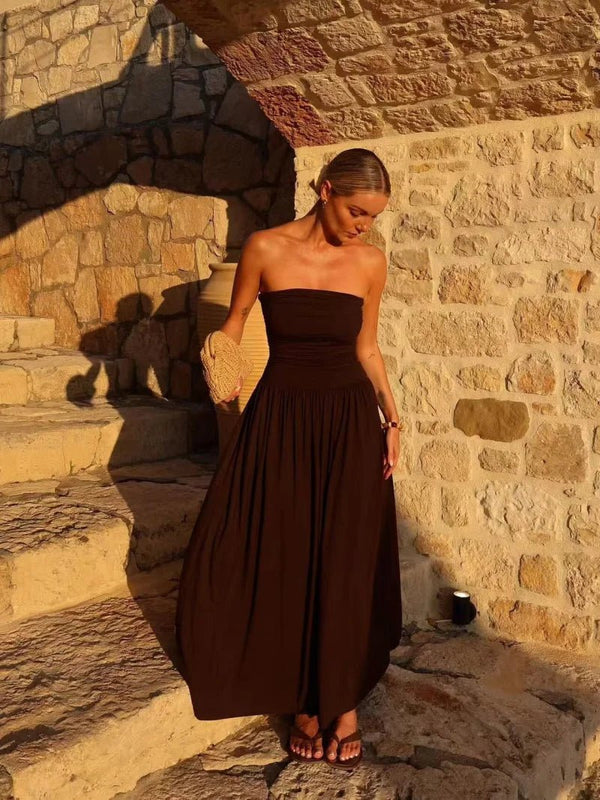 Vestido maxi Lauren cai-cai com franzidos