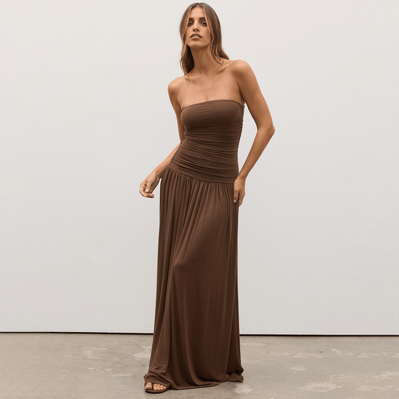 Vestido maxi Lauren cai-cai com franzidos