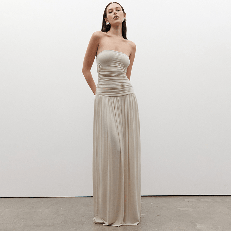 Vestido maxi Lauren cai-cai com franzidos
