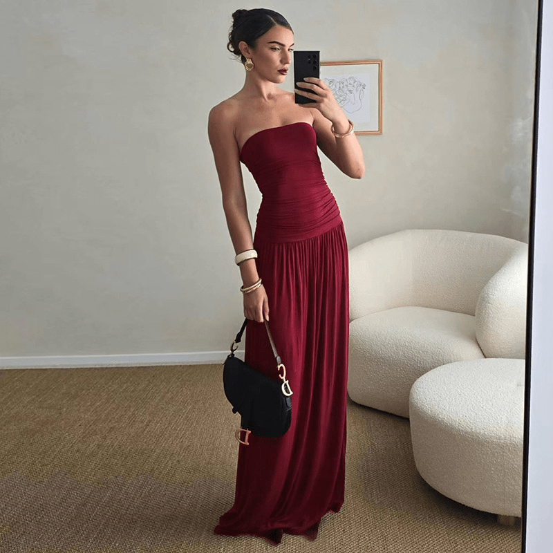 Vestido maxi Lauren cai-cai com franzidos