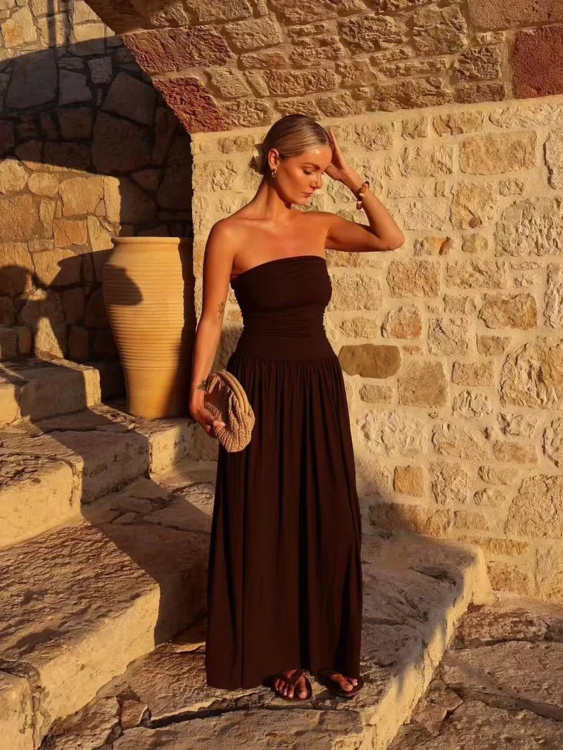 Vestido maxi Lauren cai-cai com franzidos