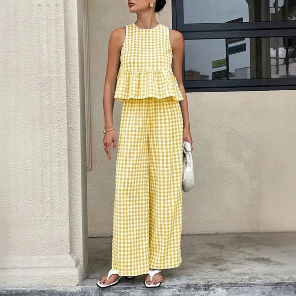 Leanne Plaid Ruffle Two-Piece Set