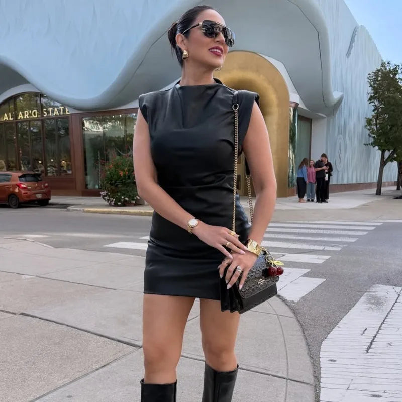 Vestido curto efeito pele sem mangas Vita