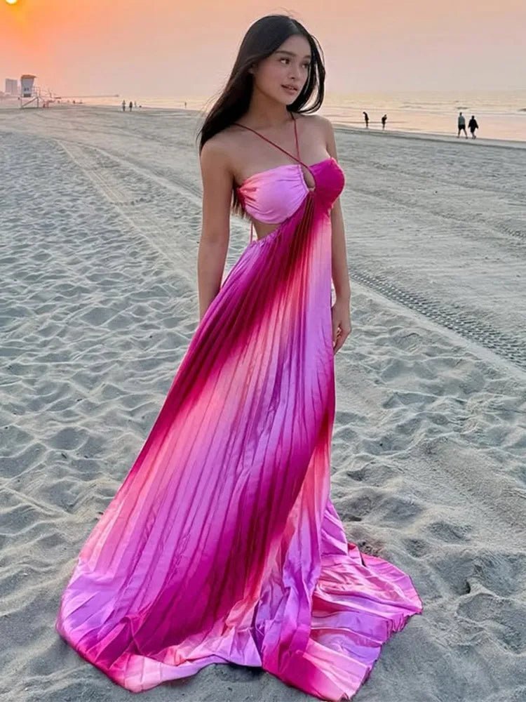 Vestido maxi estruturado plissado com efeito ombré Lena