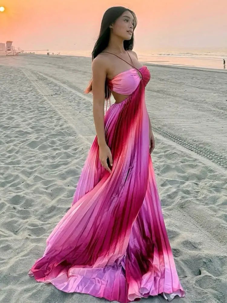 Vestido maxi estruturado plissado com efeito ombré Lena