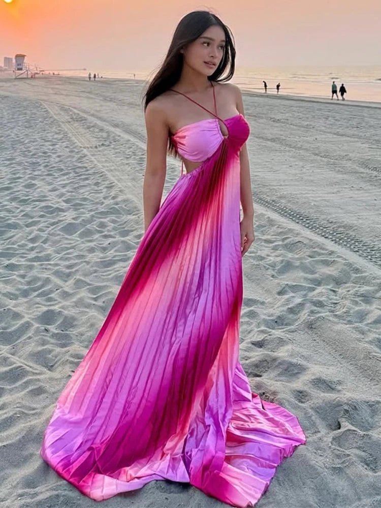 Vestido maxi estruturado plissado com efeito ombré Lena