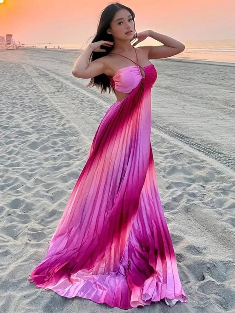 Vestido maxi estruturado plissado com efeito ombré Lena