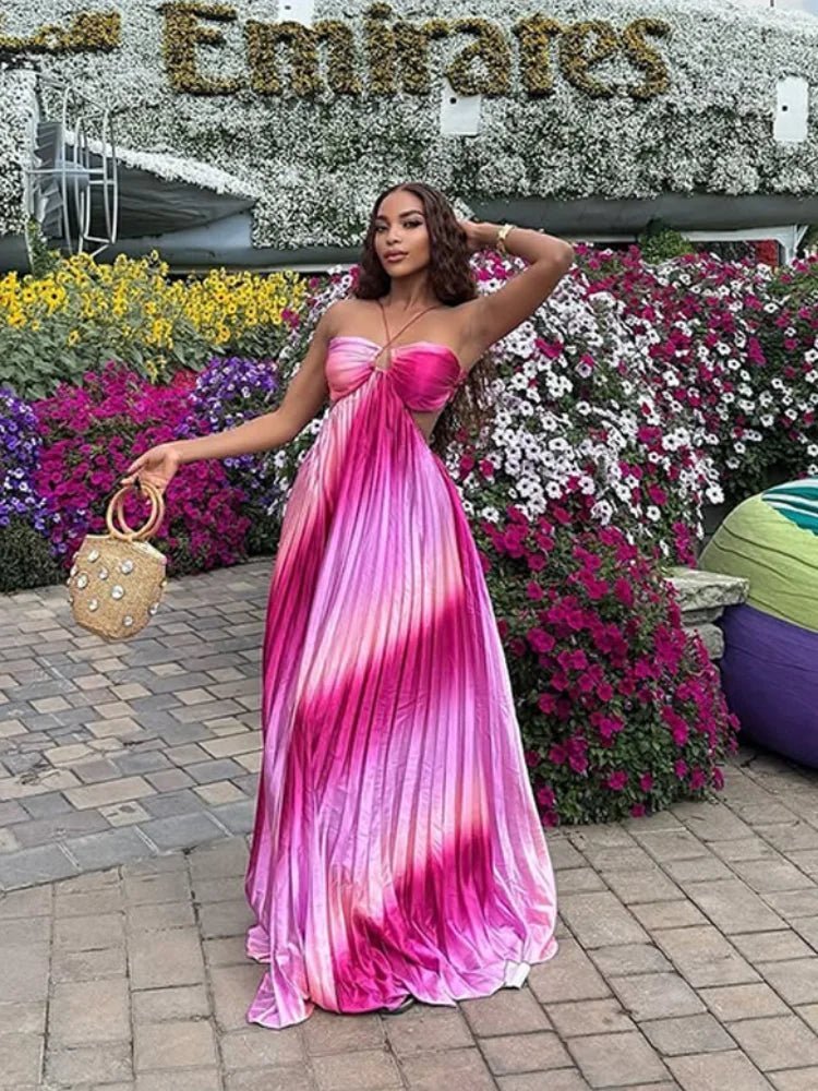 Vestido maxi estruturado plissado com efeito ombré Lena
