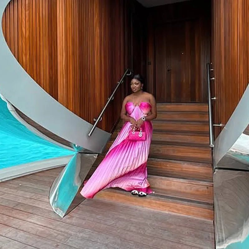 Vestido maxi estruturado plissado com efeito ombré Lena