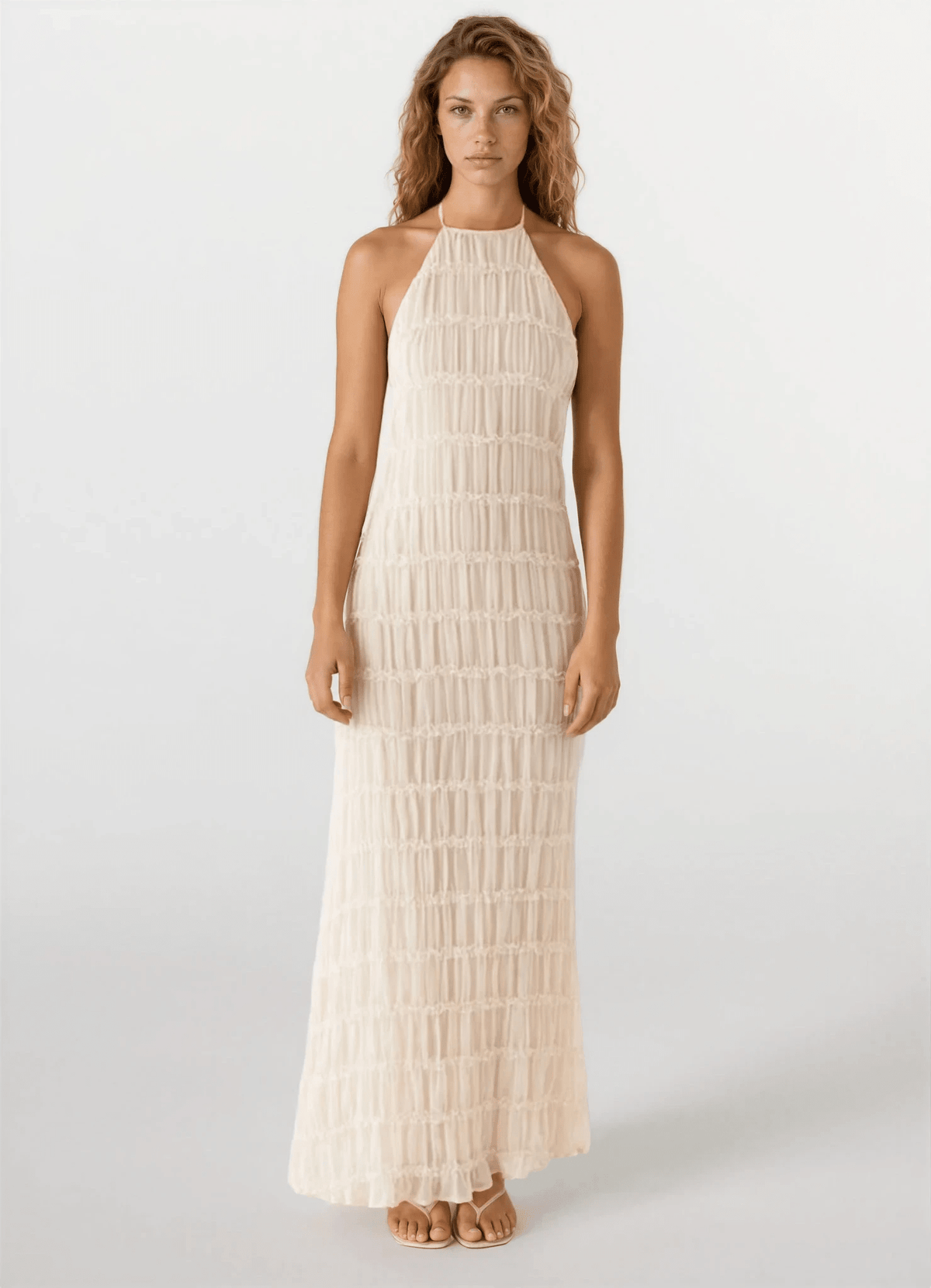 Vestido comprido Leslie com textura esculpida e costas descobertas