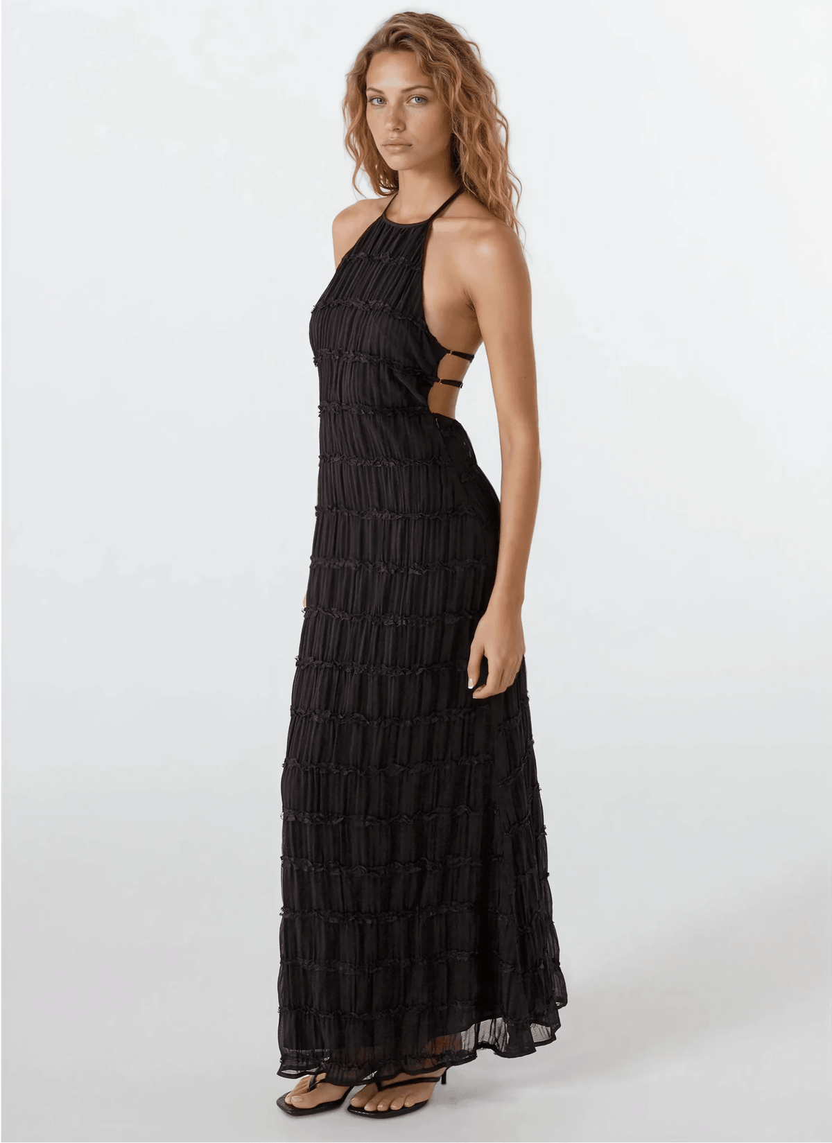 Vestido comprido Leslie com textura esculpida e costas descobertas