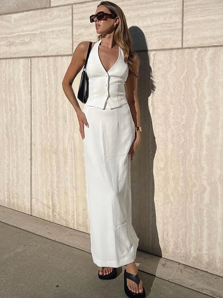 Conjunto Lianna de saia maxi e top halter