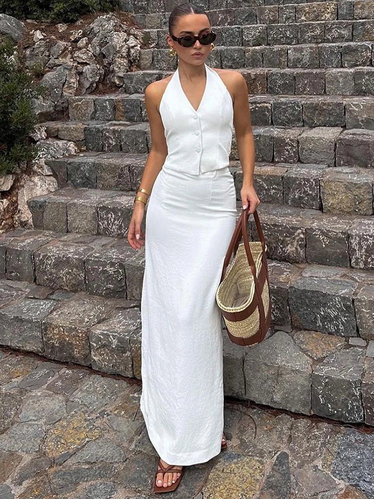 Conjunto Lianna de saia maxi e top halter