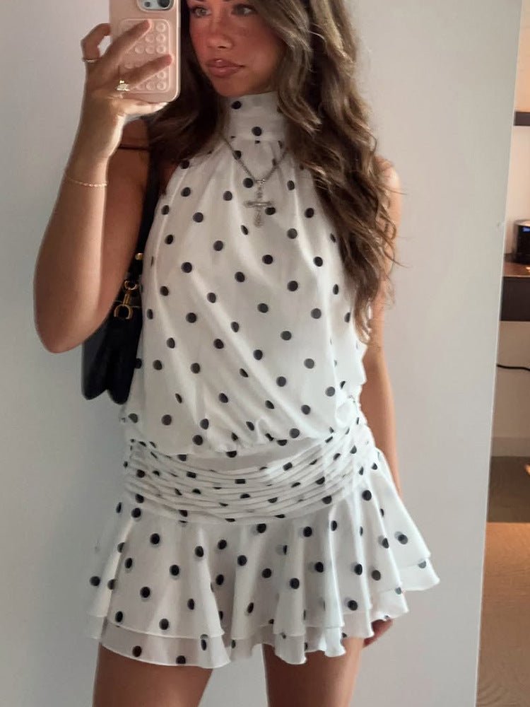 Vestido mini Lianna com bolinhas e decote halter