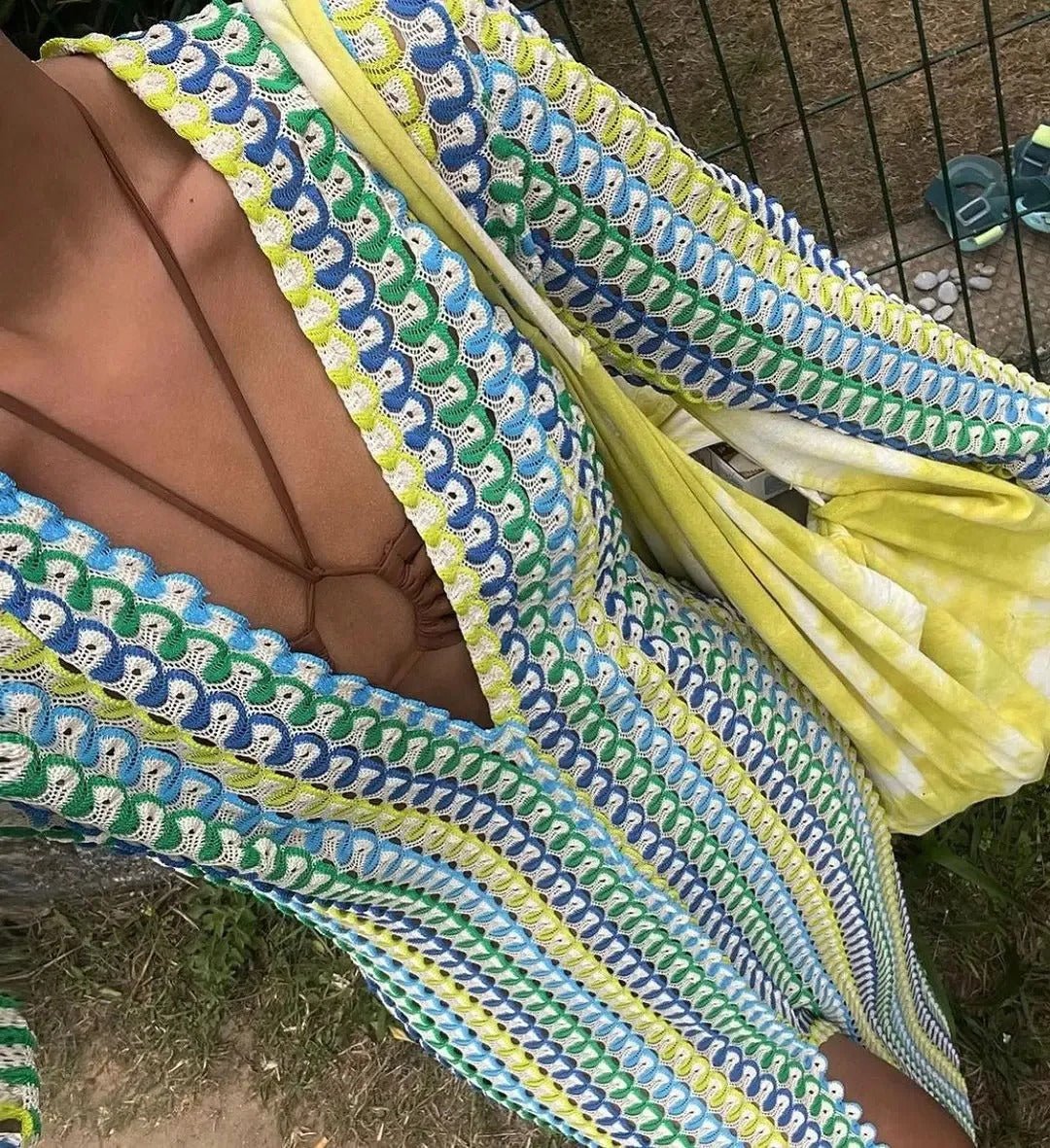 Vestido comprido de croché às riscas Lieke