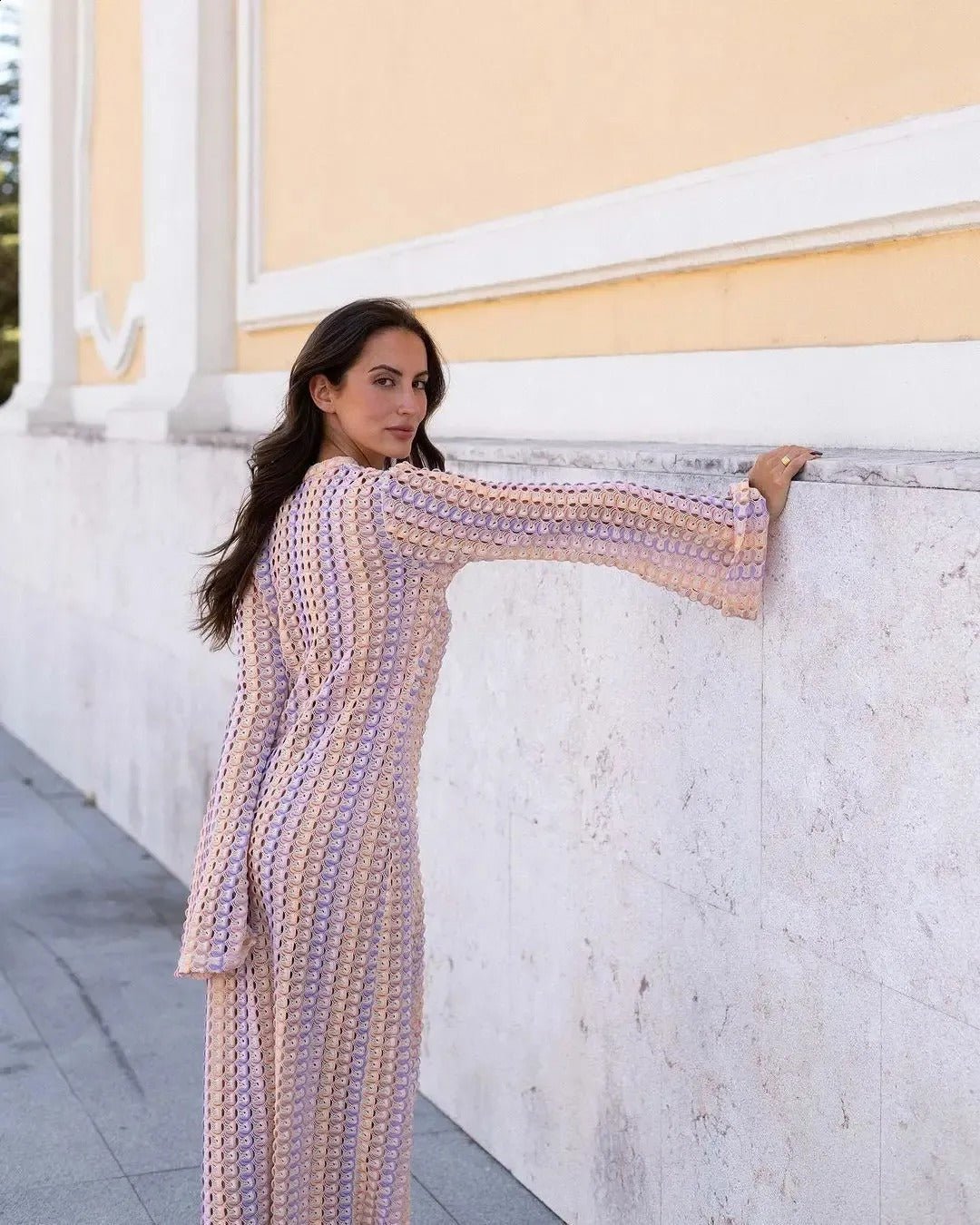 Vestido comprido de croché às riscas Lieke