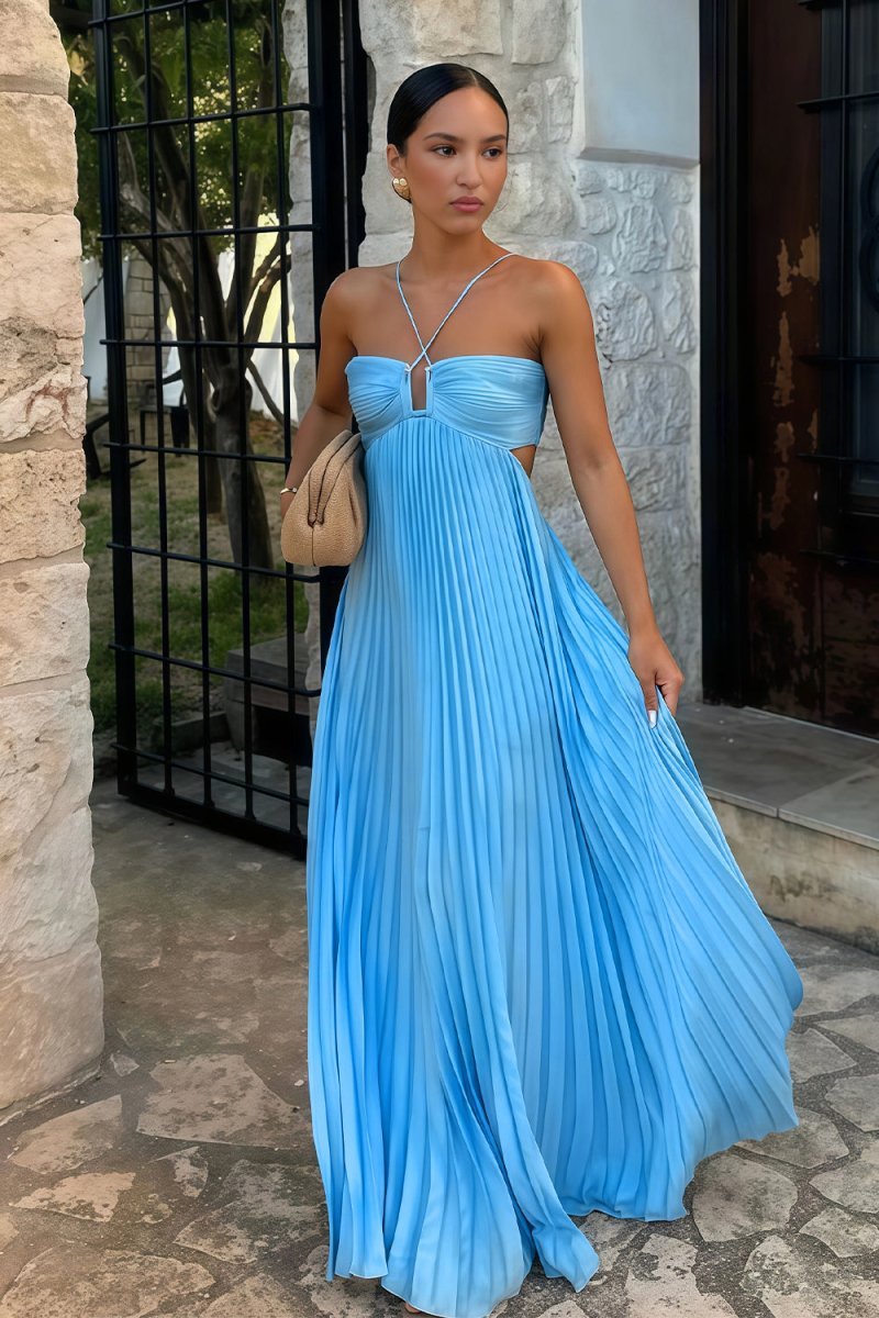 Vestido comprido plissado com recortes Lindsay