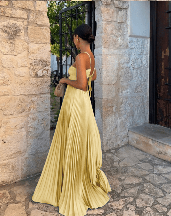 Vestido comprido plissado com recortes Lindsay