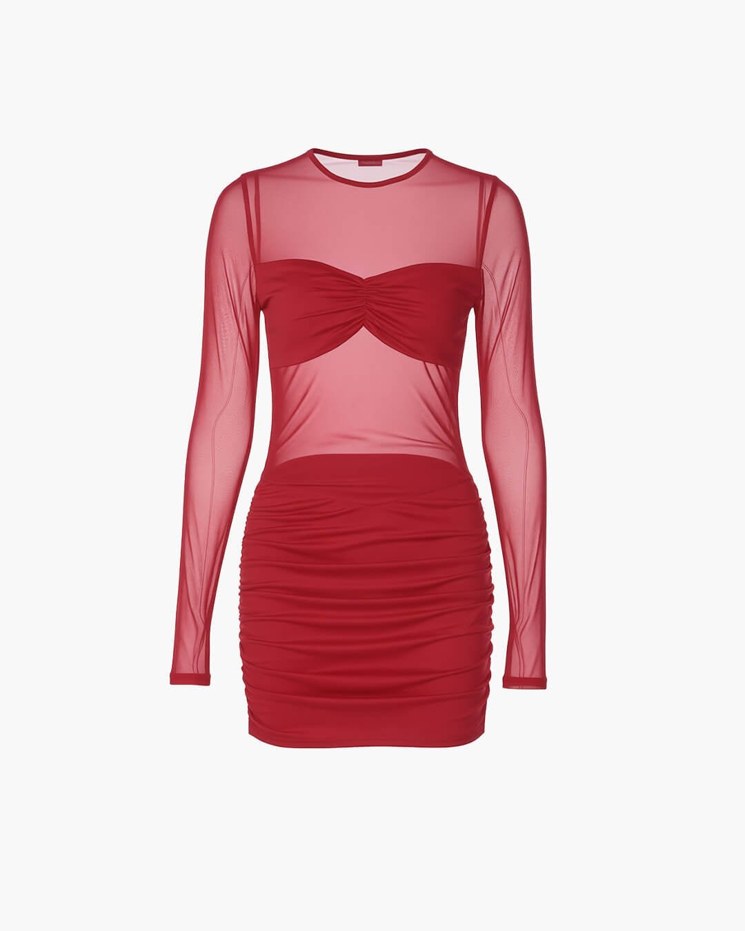 Mini vestido franzido de malha transparente Lindy