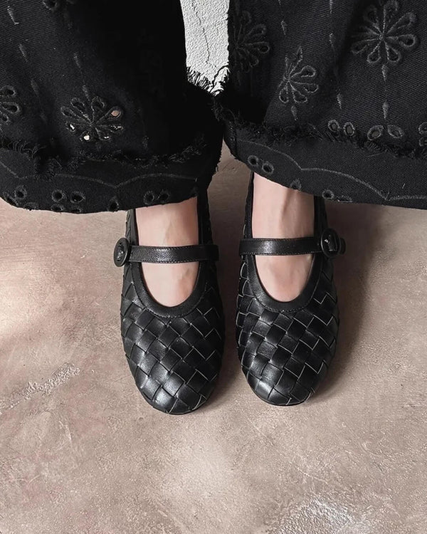 Sapatos rasos em pele entrançada Lisbeth