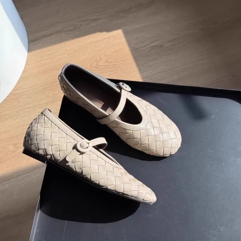 Sapatos rasos em pele entrançada Lisbeth