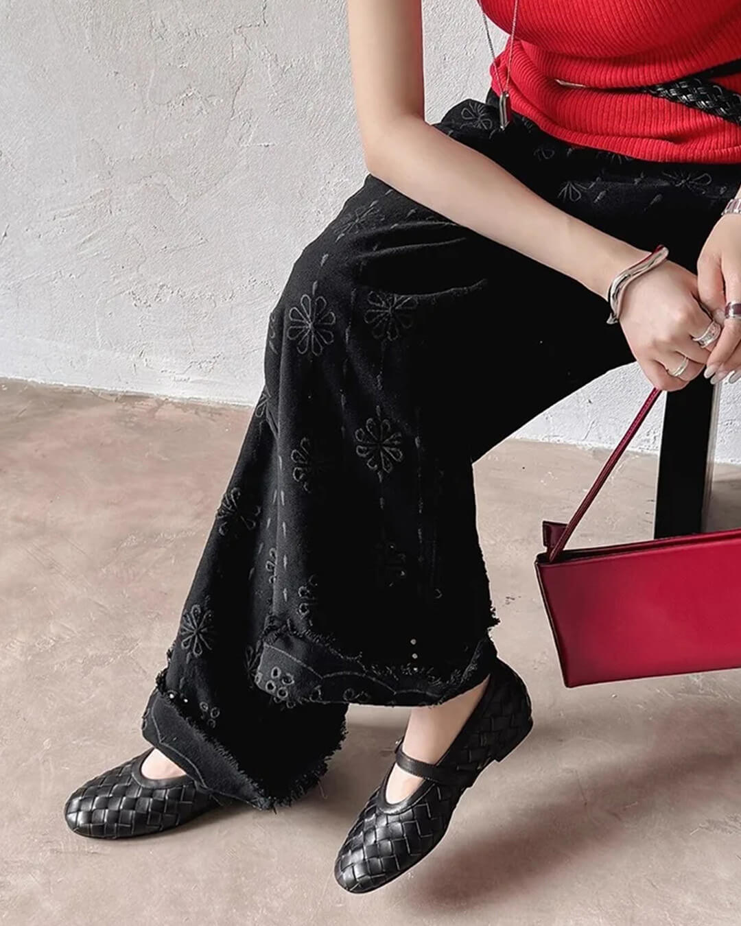 Sapatos rasos em pele entrançada Lisbeth