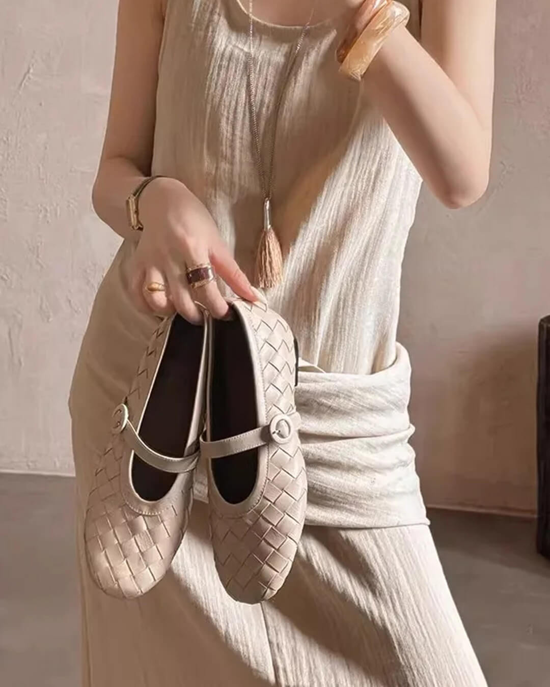Sapatos rasos em pele entrançada Lisbeth