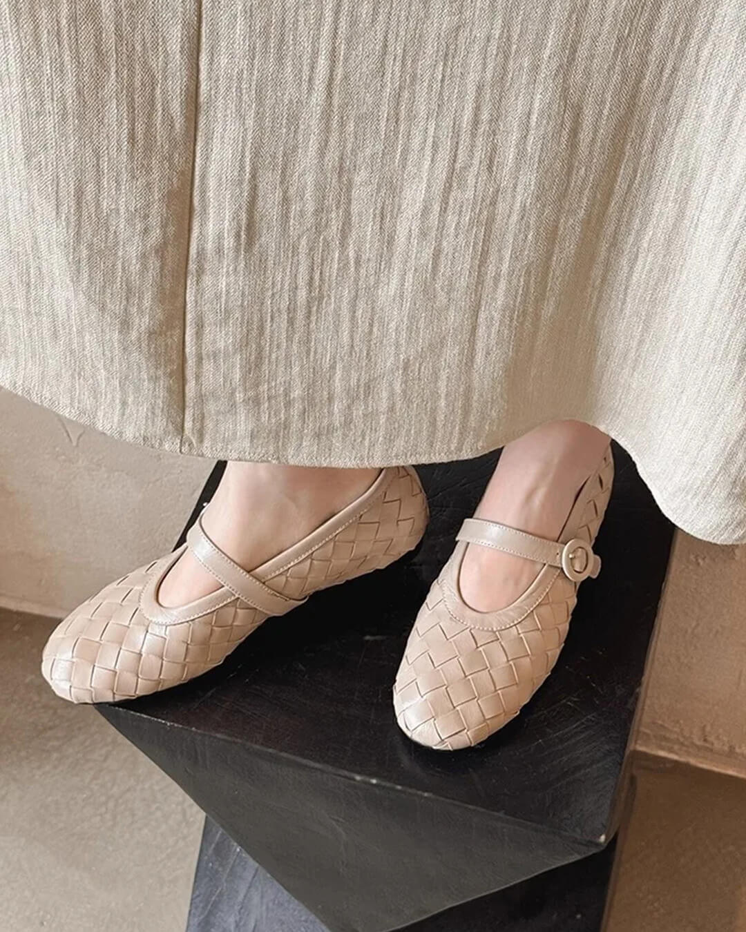 Sapatos rasos em pele entrançada Lisbeth