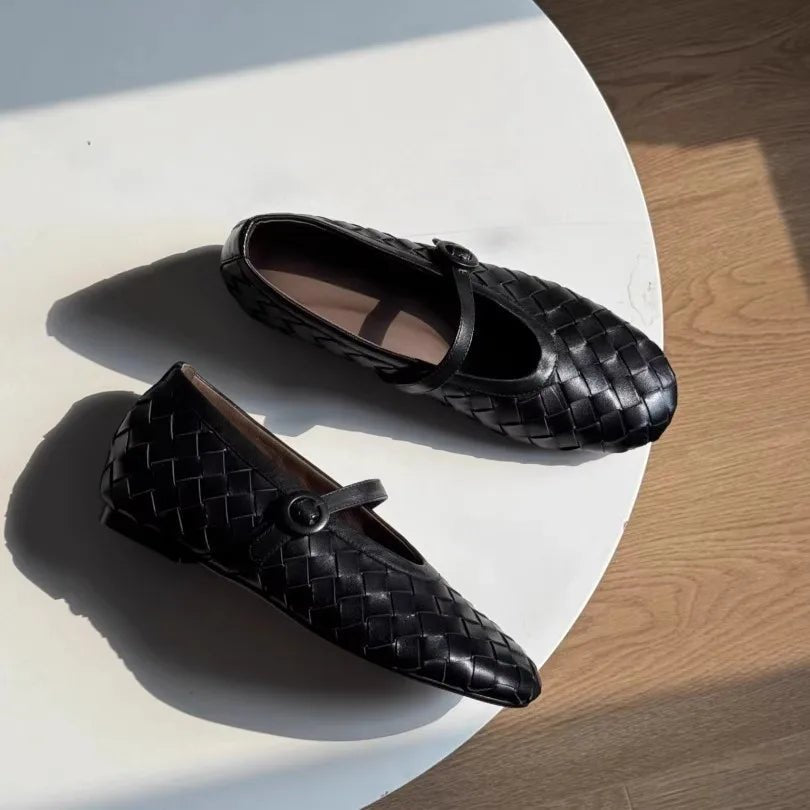Sapatos rasos em pele entrançada Lisbeth