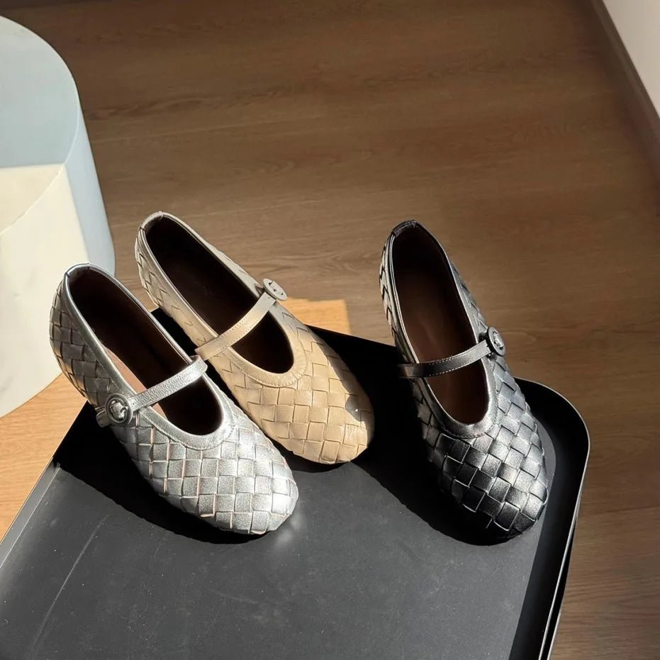 Sapatos rasos em pele entrançada Lisbeth