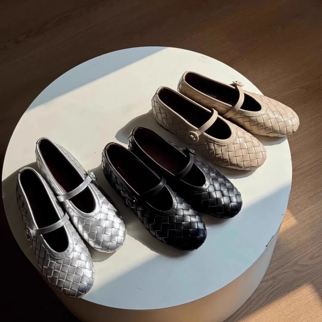 Sapatos rasos em pele entrançada Lisbeth