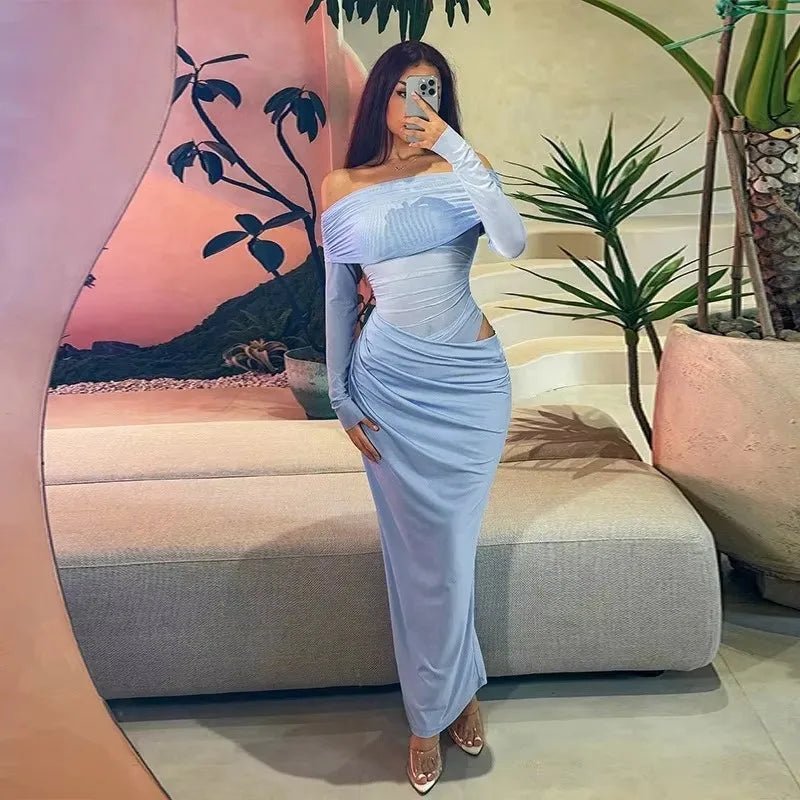 Vestido maxi de malha transparente e mangas compridas Lizy