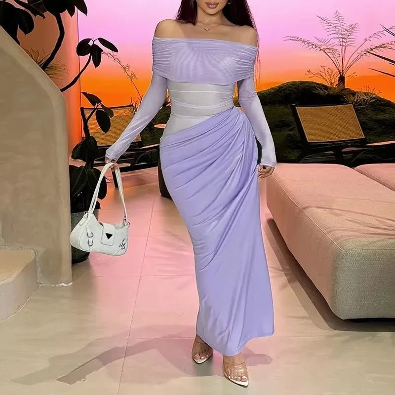 Vestido maxi de malha transparente e mangas compridas Lizy