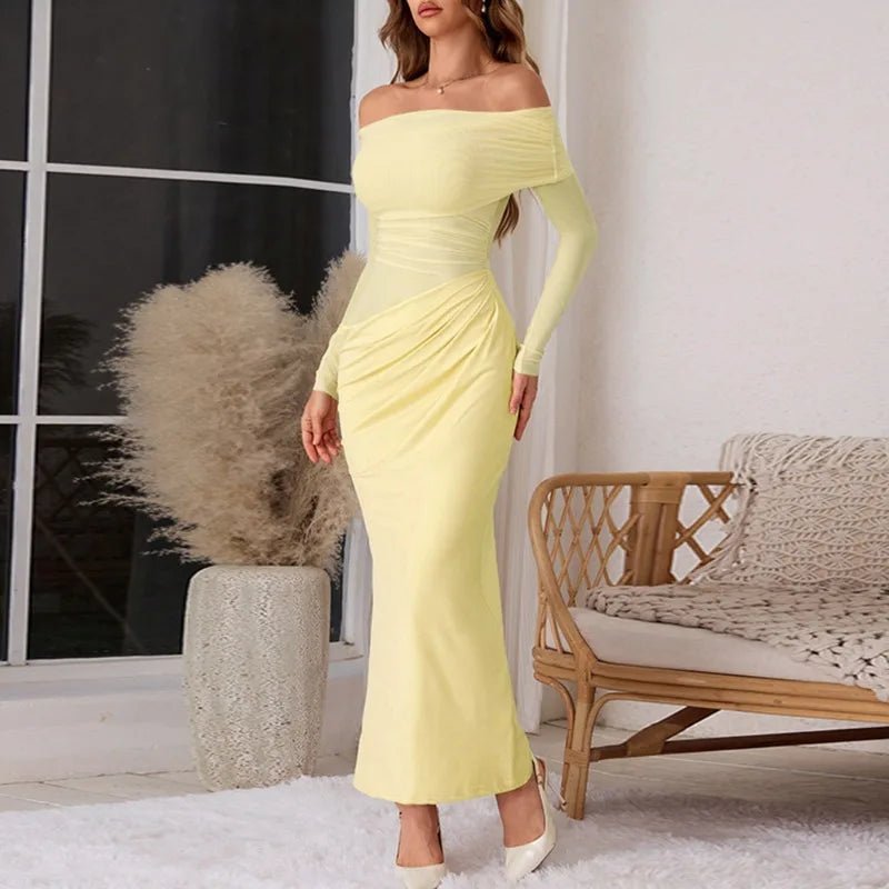 Vestido maxi de malha transparente e mangas compridas Lizy