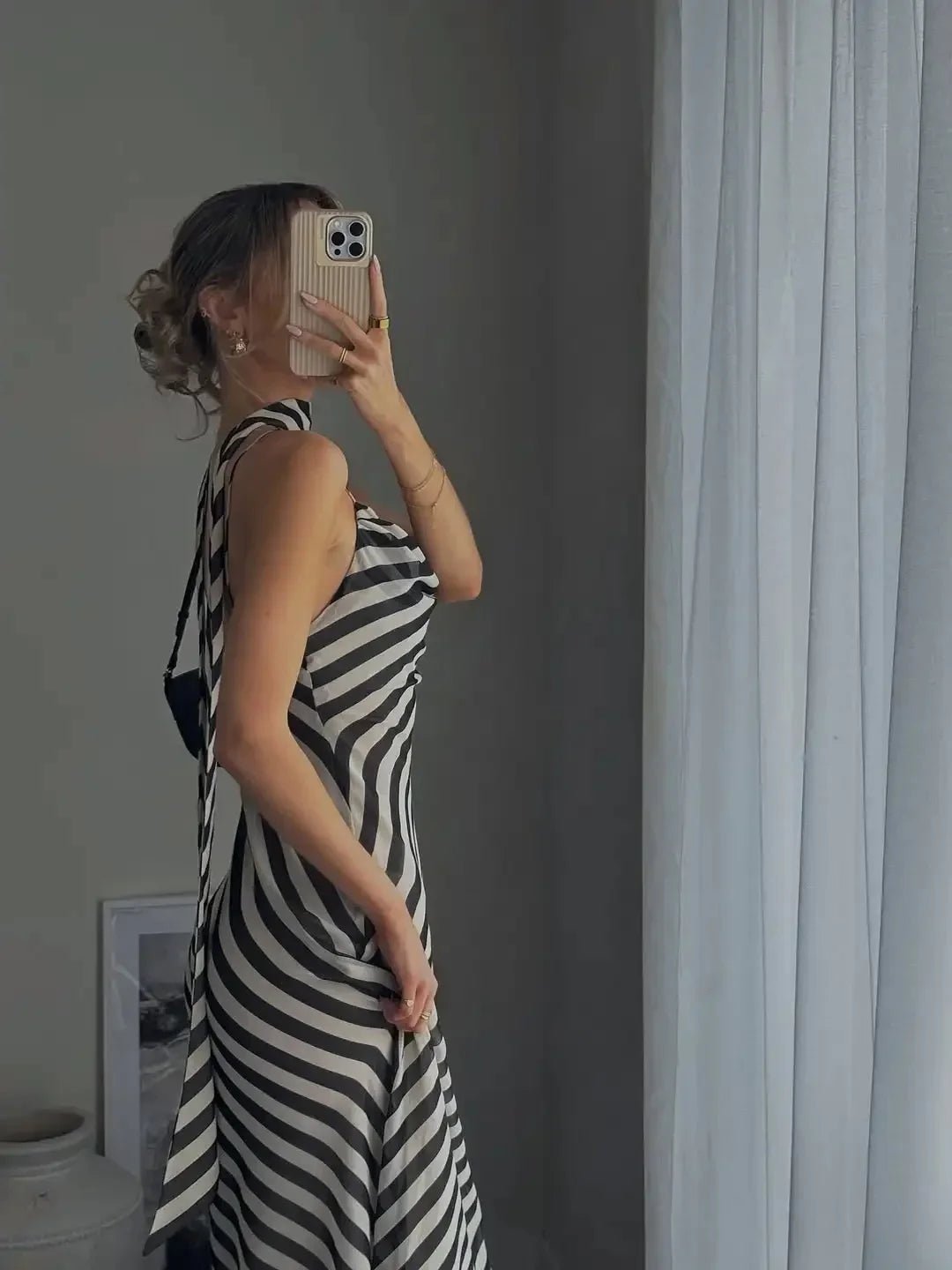 Vestido maxi com lenço às riscas Lola