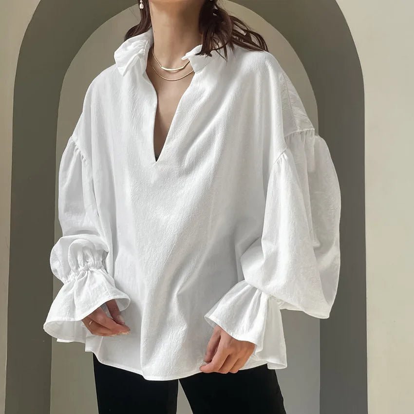 Blusa de manga comprida balão com decote em V Lola