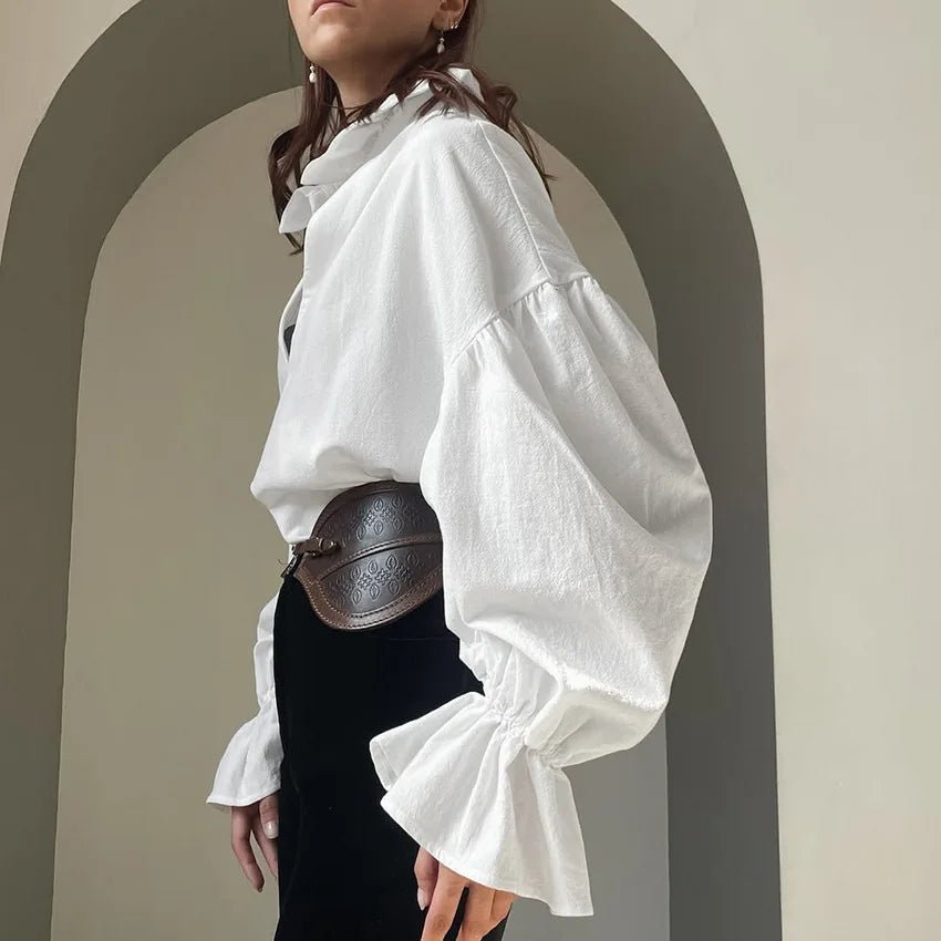 Blusa de manga comprida balão com decote em V Lola