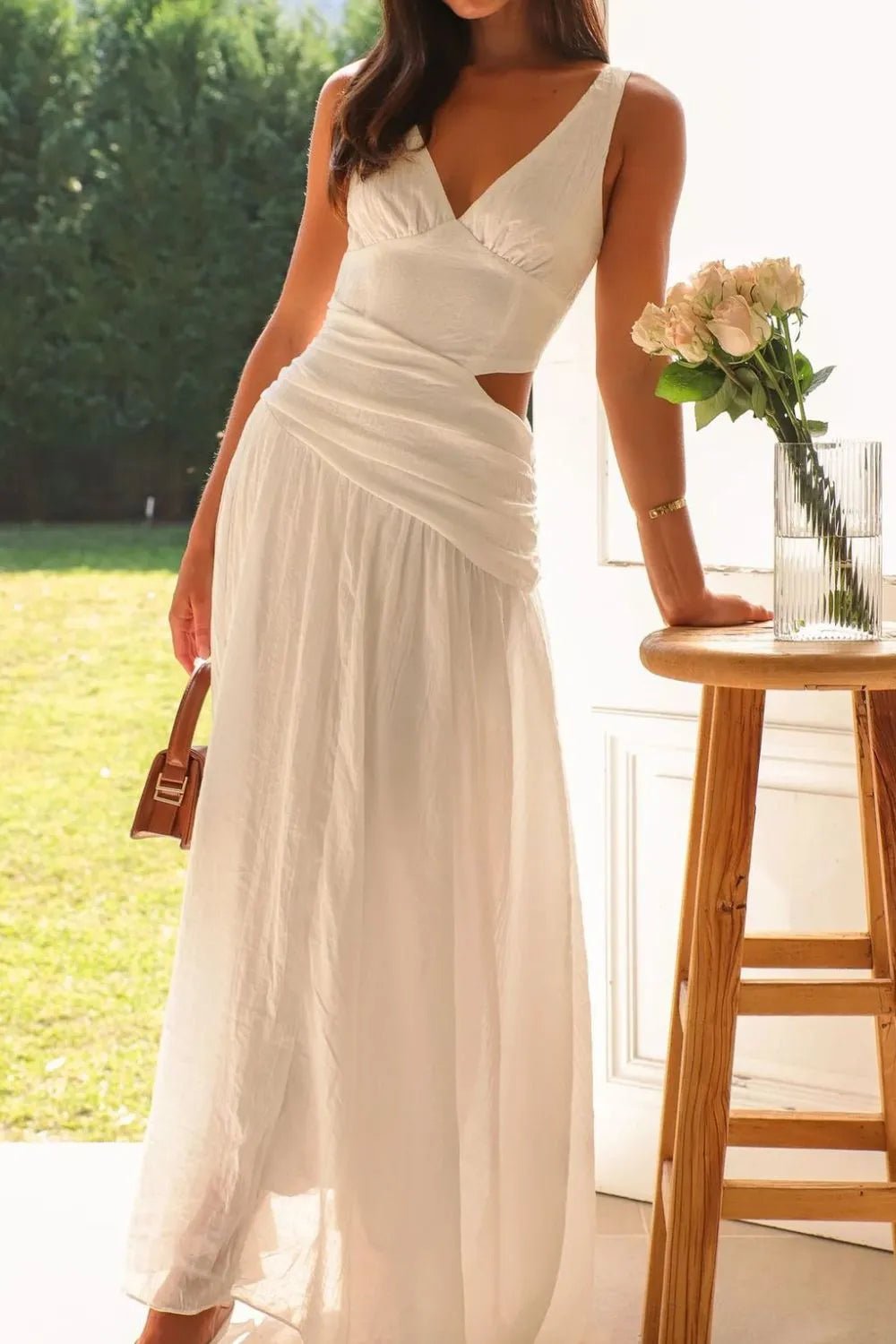 Vestido maxi Lolita drapeado com recortes
