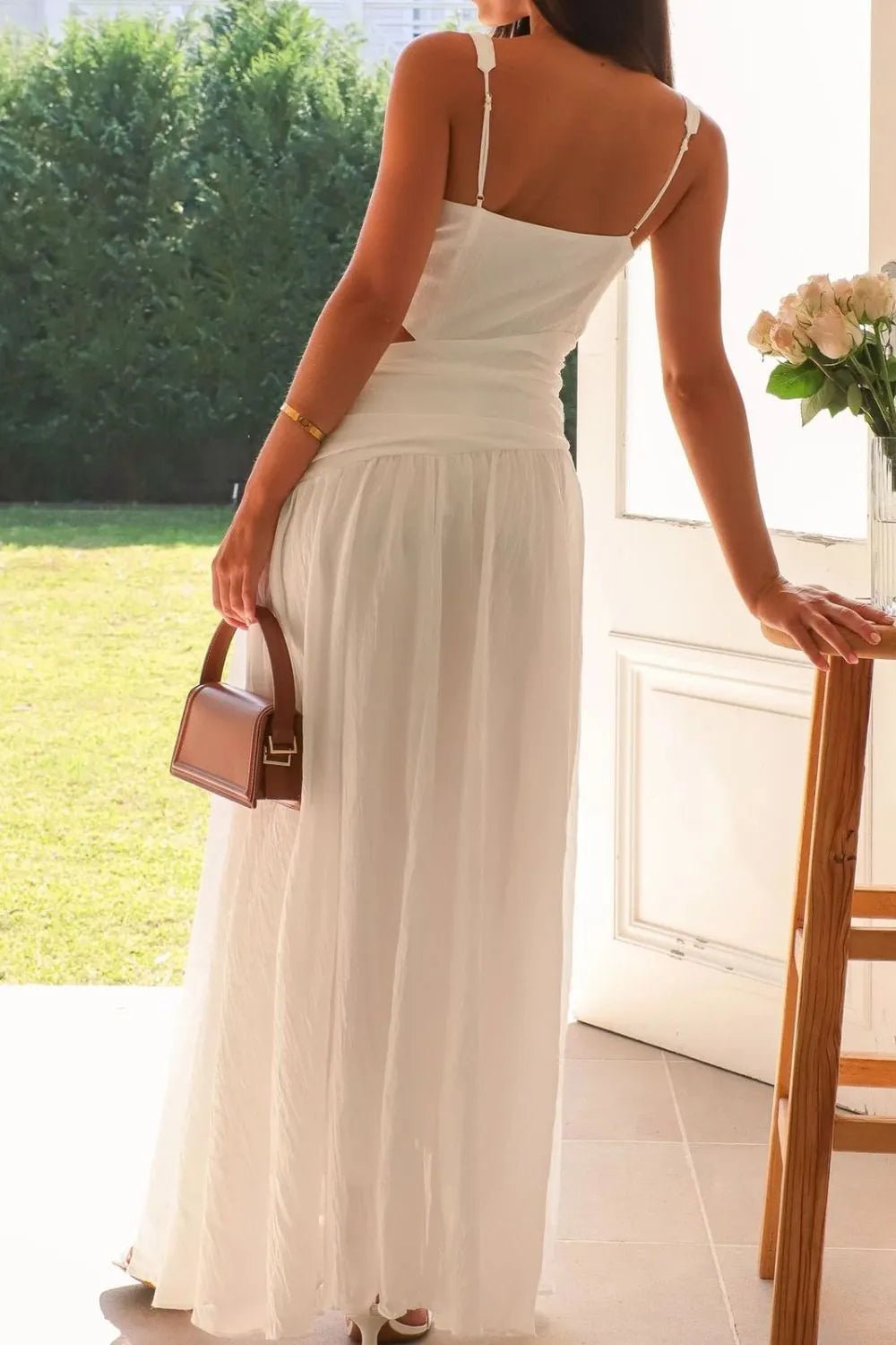 Vestido maxi Lolita drapeado com recortes