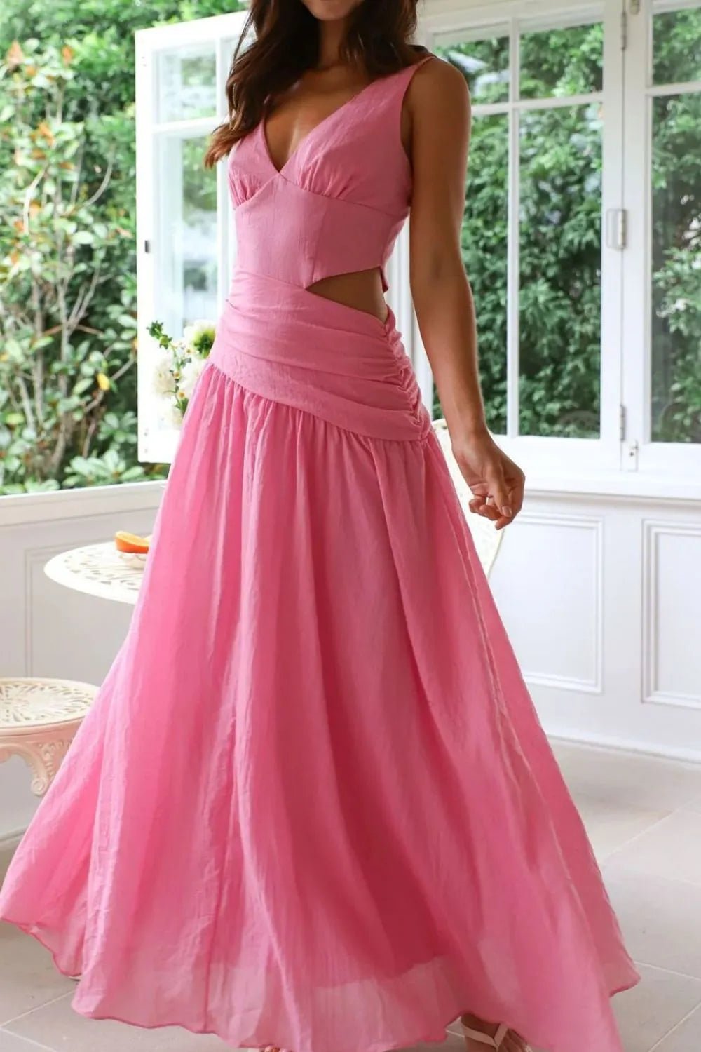 Vestido maxi Lolita drapeado com recortes