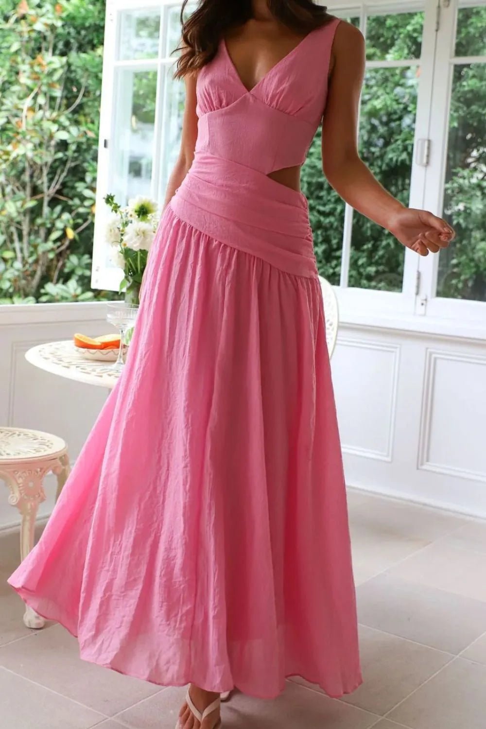 Vestido maxi Lolita drapeado com recortes