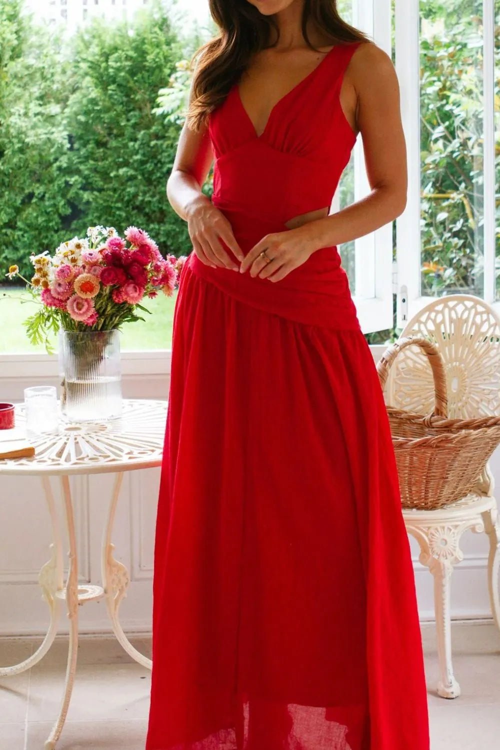 Vestido maxi Lolita drapeado com recortes