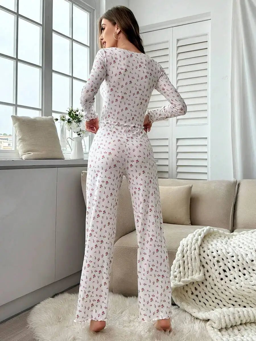 Conjunto de pijama floral de manga comprida