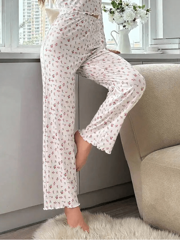 Conjunto de pijama floral de manga comprida