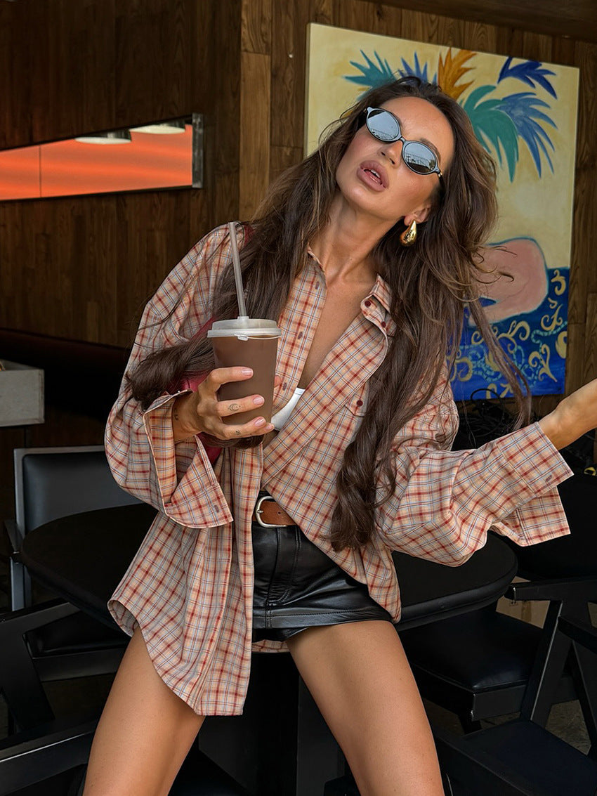 Camisa oversize aos quadrados Fenna