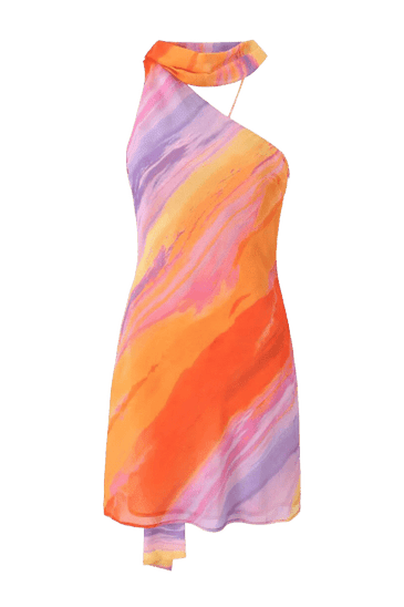 Vestido curto com acabamento acetinado e de um ombro Lotte