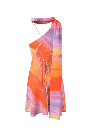 Vestido curto com acabamento acetinado e de um ombro Lotte