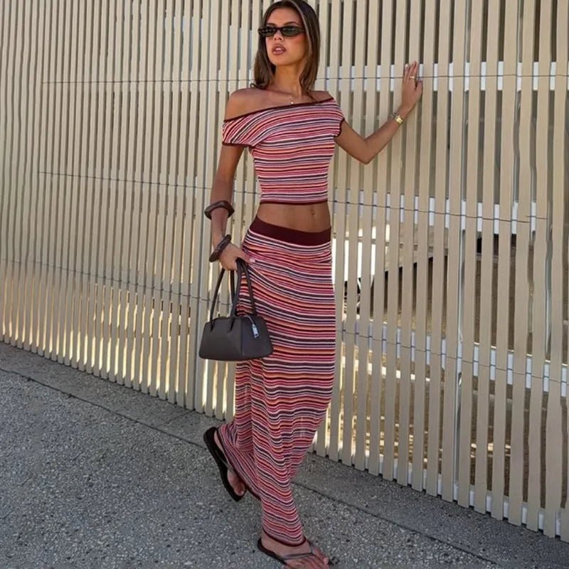Conjunto de vestido de malha às riscas Lyndie